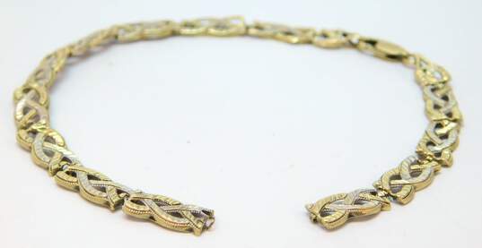10K White & Yellow Gold Etched Braided Panel Linked Bracelet For Repair 3.9g image number 1