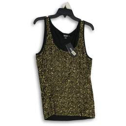 NWT DKNY Womens Black Gold Sequins Scoop Neck Sleeveless Tank Top Size L