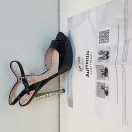 Miu Miu Ankle Strap Peep Heel Women's Size 38 Patent Black AUTHENTICATED