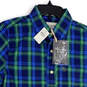 NWT Mens Green Blue Plaid Collared Short Sleeve Button-Up Shirt Size S image number 3