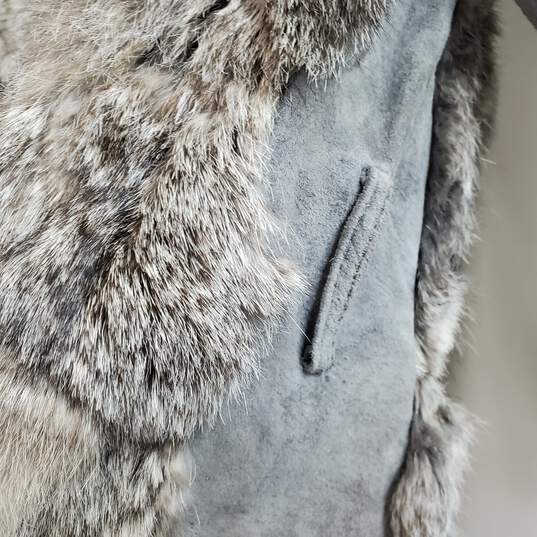 Vintage Angora Rabbit Fur Suede Leather Belted Womens Jacket Sz M image number 3