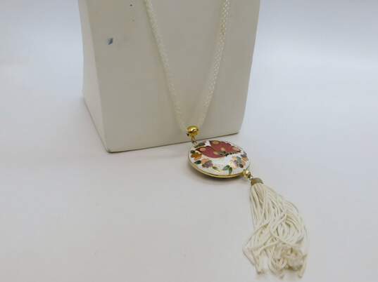 Vintage Cloisonné Faux Pearl Floral Enamel Bracelets & Necklaces 134.4g image number 3