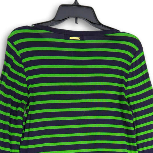 Womens Green Blue Striped Round Neck Long Sleeve Shift Dress Size XS image number 4