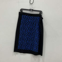 NWT Womens Black Blue Geometric Knitted Pull-on Mini Skirt Size XL