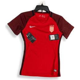 NWT Nike Womens Red Dri-Fit V-Neck USA Soccer Pullover Jersey Size XS