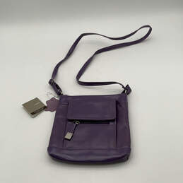 NWT Womens Purple Leather Outer Zip Pocket Adjustable Strap Crossbody Bag