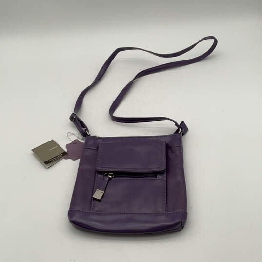 NWT Womens Purple Leather Outer Zip Pocket Adjustable Strap Crossbody Bag image number 1