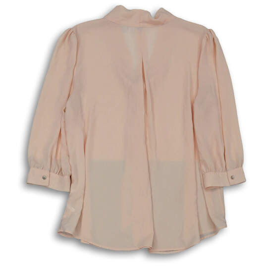 Womens Pink Long Sleeve Pleated Tie Neck Apricot  Blouse Top Size X-Large image number 2