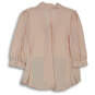 Womens Pink Long Sleeve Pleated Tie Neck Apricot  Blouse Top Size X-Large image number 2
