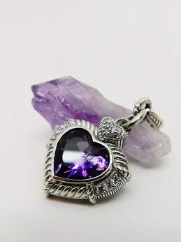 Judith Ripka 925 Faceted Amethyst & Cubic Zirconia Hearts Cable Pendant