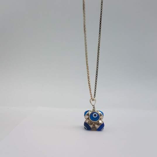 Sterling Silver Acrylic Box Chain Evil Eye Cube Pendant 19 1/2 Necklace 12.7g image number 9