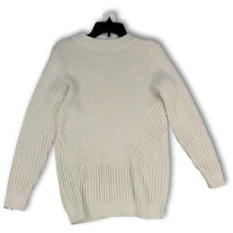 Womens White Chunky Knit Long Sleeve V-Neck Pullover Sweater Size Small alternative image