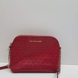Michael Kors Red PVC MK Embossed Zip Crossbody Bag