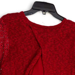Womens Red Crochet Long Sleeve Split Back Pullover Sweater Size Medium alternative image