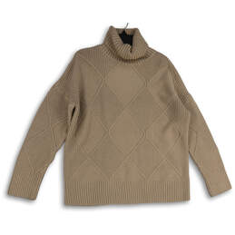 Womens Beige Knitted Turtleneck Long Sleeve Pullover Sweater Size Large