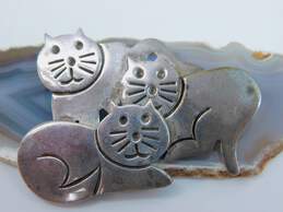 Taxco Sterling Silver Abstract Post Earrings & Cat Brooch 23.7g alternative image