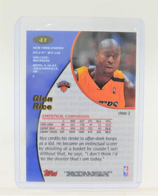 2000-01 Glen Rice Topps Gold Label Class 1&2 Los Angeles Lakers image number 2