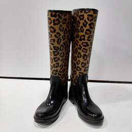Cach Women's Leopard Print Black Boots Size 6B