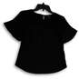 Womens Black Round Neck Short Sleeve Back Button Blouse Top Size XXSP image number 1