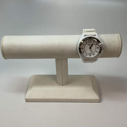 Designer Coach Silver-Tone White Rubber Strap Round Dial Analog Wristwatch