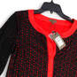 NWT Womens Black Red Eyelet V-Neck Long Sleeve Sheath Dress Size M image number 1