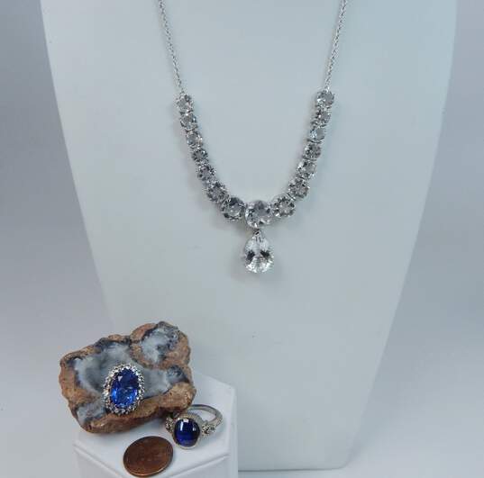 Contemporary 925 Icy Clear & Blue CZ Necklace & Rings 35.7g image number 10