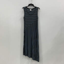 Womens Black Blue Striped Sleeveless Scoop Neck Pullover Tank Dress Size M