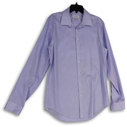 Mens Blue Check Infinite Non-Iron Slim Fit Stretch Dress Shirt Sz 16 36/37