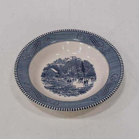 Curried & Ives by Royal Early Winter White and Blue Ceramic Bowl image number 1