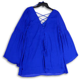 Womens Blue Strappy V-Neck Bell Sleeve Pullover Tunic Blouse Top Size M alternative image