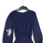 NWT Vince Camuto Womens Navy Blue Tie Waist Asymmetric Hem Fit & Flare Dress L image number 4