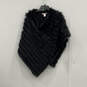 Womens Black Faux Fur Asymmetric Hem Draped Neck Poncho Sweater One Size image number 1