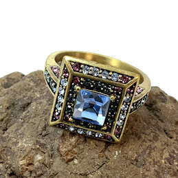 Designer Heidi Daus Gold-Tone Multicolor Crystal Cut Stone Band Rings