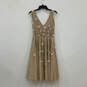 NWT Womens Beige Sleeveless Sequin V-Neck Pullover Fit & Flare Dress Size 8 image number 1
