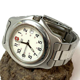 Designer Swiss Army Silver-Tone White Round Dial Analog Wristwatch