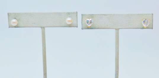 14K Gold Cubic Zirconia Triangle & White Pearl Post Earrings Variety 2.8g image number 1