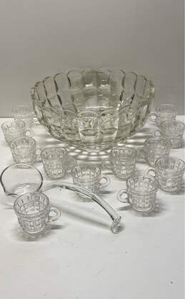 Punch Bowl Set of 12 Cups Vintage 14 in wide Glass Punch Bowl w/ Ladle