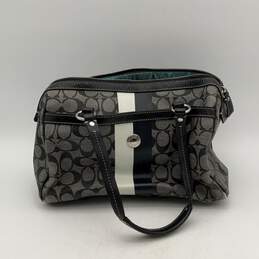 Coach Womens Black White Signature Print Double Top Handle Zipper Handbag