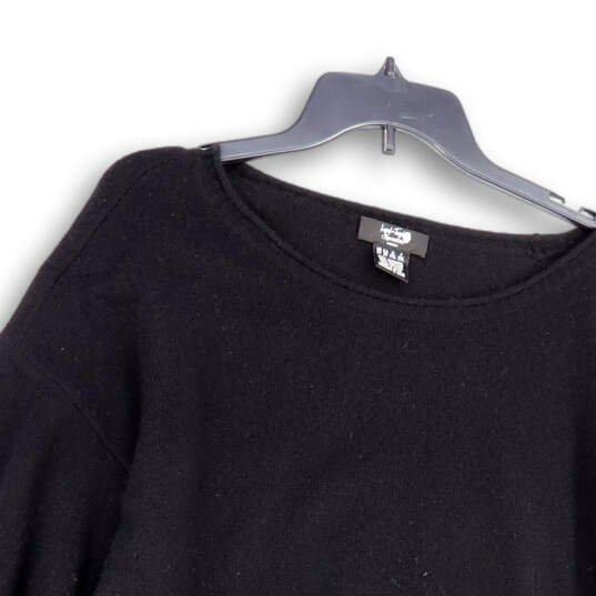 Women's Black Long Sleeve Round Neck Tight Knit Pullover Sweater Size 2X image number 3