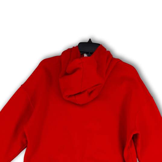 Mens Red Long Sleeve Kangaroo Pockets Stretch Pullover Hoodie Size Large image number 4