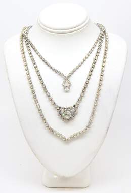 Vintage Icy Clear Rhinestone Silver Tone Necklaces & Earrings 45.9g alternative image