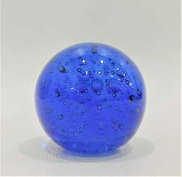 Cobalt Blue Controlled Bubble Glass Ball 4 Inch Paperweight