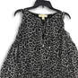 Womens Black White Leopard Print Tie Neck Smocked Waist A-Line Dress Sz XL image number 3