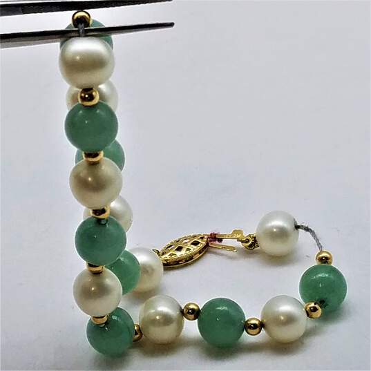 14K Gold Jane FW Pearl Bead 8.5inch Bracelet NEEDS REPAIR 14.2g image number 3