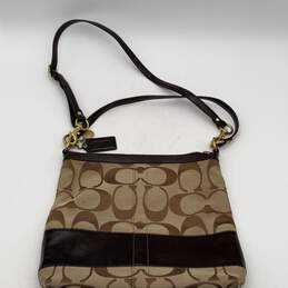 Coach Womens Brown Signature Print Adjustable Strap Zipper Crossbody Bag Purse