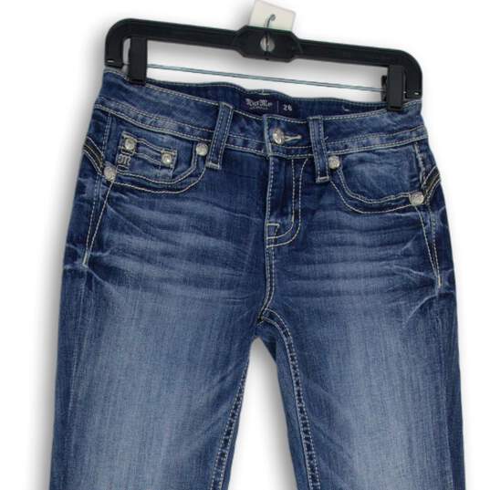 Womens Dark Blue Denim Medium Wash 5-Pocket Design Straight Jeans Size 26 image number 3