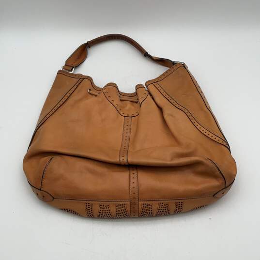 Cole Haan Womens Tan Swirl Pattern Leather Handle Zipper Pocket Hobo Bag Purse image number 4