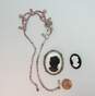 Vintage Pink Rhinestone Necklace & Black White Cameo Brooches 44.2g image number 2