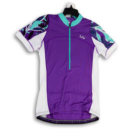 Womens Purple White Half Zip Short Sleeve Collared Biker Jersey Size Medium