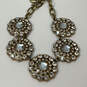 Designer J. Crew Gold-Tone Link Chain Crystal Cut Flower Statement Necklace image number 2